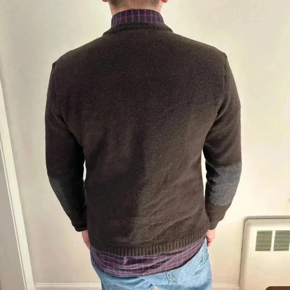 BANANA REPUBLIC WOOL CASHMERE Brown Crew neck elbow patch sweater M - Picture 3 of 10